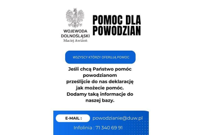 Baner informacyjny - pomoc dla powodzian z terenu woj. dolnośląskiego