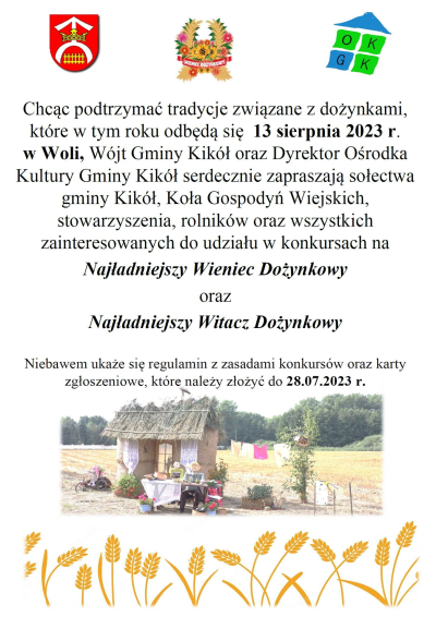 Konkurs na Najładniejszy Wieniec Dożynkowy oraz Najładniejszy Witacz Dożynkowy -plakat