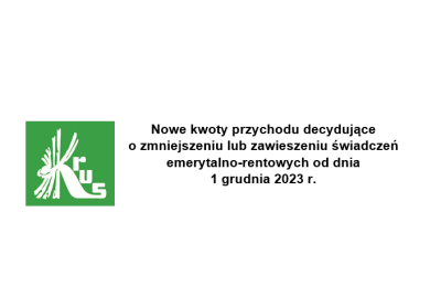 Nowe kwoty przychodu decydujące  o zmniejszeniu lub zawieszeniu świadczeń emerytalno-rentowych od dnia  1 grudnia 2023 r. -logo