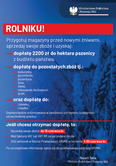 ROLNIKU! Przygotuj magazyny przed nowymi żniwami- plakat