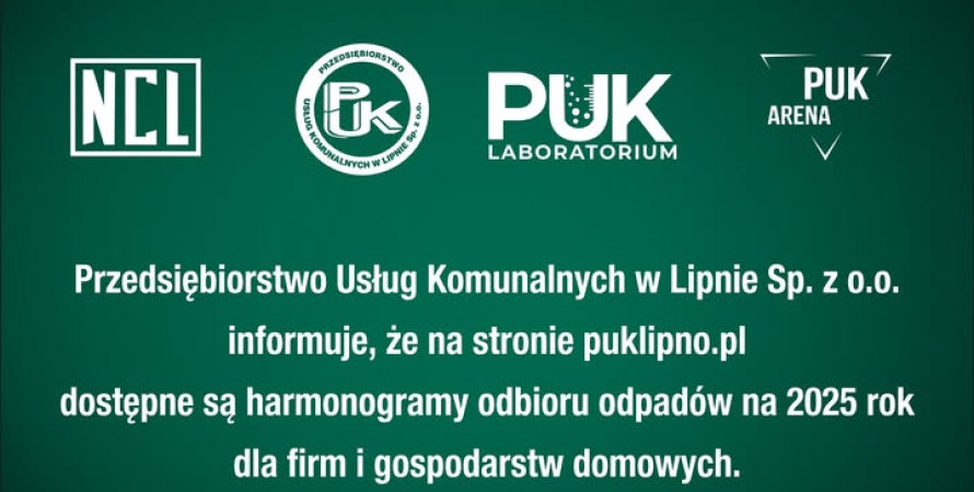 Harmonogram zbierania odpadów przez PUK Lipno